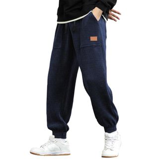 Generic Mens Corduroy Pants Sweatpants Cotton Warm Tapered Ankle Pants Elastic Waist Tracksuit Bottoms with Pockets Lounge Pants Soft Comfortable Jogging Bott