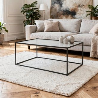 Decoclico Mesa de centro de metal negro mate con sobre de vidrio