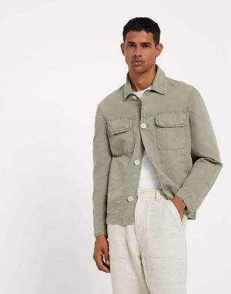 Brunello Cucinelli Mens Sage Cotton Linen Patch Pocket Jacket, Size 52