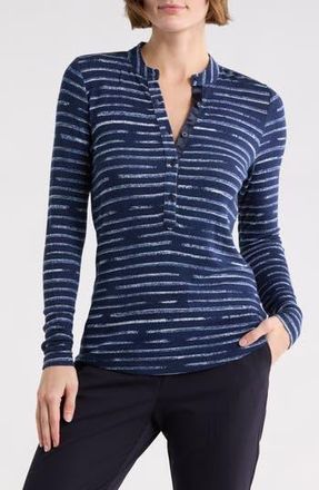 Nic+Zoe Sketched Stripe Cozy Long Sleeve Henley in Indigo Multi at Nordstrom Rack, Size X-Small