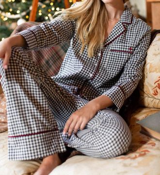 Marea Gingham Flannel Pajama Set In Navy