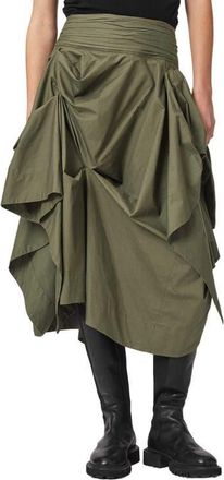 AllSaints Brynne Ruched Waist Cotton Midi Skirt in Wild Green at Nordstrom, Size 2