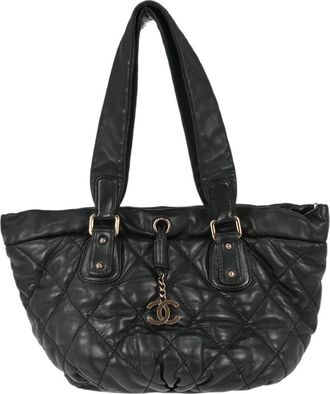 Chanel Cloudy Bundle Bowler Quilted Lambskin Black Leather Handbag (Pre-Owned)