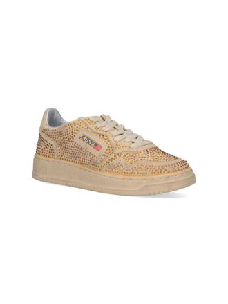 Autry Rhinestone-Embellished Suede Sneaker - Beige