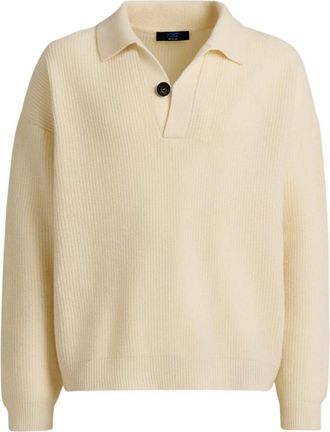Kiton Geribbelde wollen poloshirt - Heren - V-hals truien - Beige - XL - Wol - Truien & Vesten
