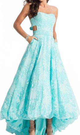 Rachel Allan High Low Burnout Bubble Prom Gown In Aqua