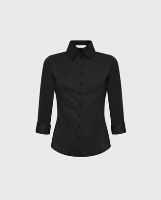Anne Fontaine Connie Poplin 3/4 Shirt in Black at Nordstrom, Size X-Small Uk