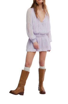 Free People Sunbeam Long Sleeve Cotton Blend Minidress in Orchid Hush at Nordstrom, Size X-Large