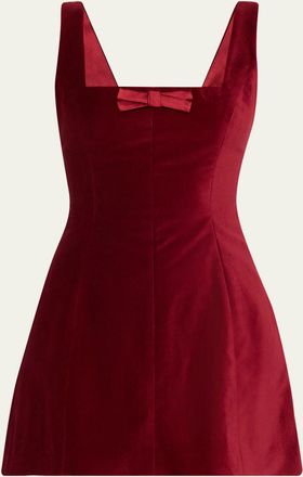 Markarian Jeanine Bow Square-Neck Velvet Mini Dress