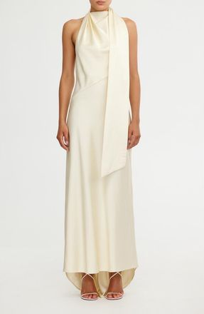 Significant Other Adriana Open Back Satin Halter Gown in Pearl at Nordstrom, Size 12 Us