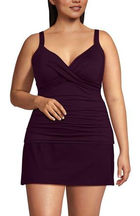 Lands End Plus Size DD-Cup V-Neck Wrap Underwire Tankini Swimsuit Top in Dark Wine at Nordstrom, Size 18W
