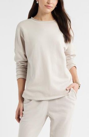 Caslon Roll Crewneck Terry Sweatshirt in Beige Morn at Nordstrom Rack, Size X-Small