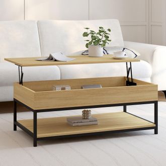 IDMarket Mesa De Centro Detroit Con Tablero Elevable Integral Y Estante Inferior De Dise&ntilde;o Industrial