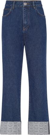 Philipp Plein Denim Broek Loose Fit Met Monogram Manchetten - Dames - Flared Jeans - Blauw - W26 - Denim - Jeans