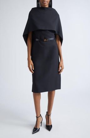 Ferragamo Belted Faille Cape Dress in Nero at Nordstrom, Size 10 Us