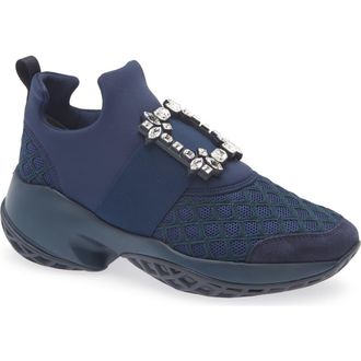 Roger Vivier Viv Crystal Buckle Slip-On Sneaker in Blue Chiaro at Nordstrom, Size 8.5Us