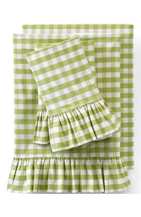 Lands End Ruffle Pillowcases in Bright Pistachio Gingham at Nordstrom, Size Standard