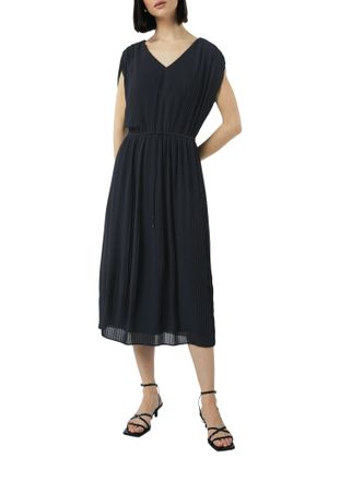Comma Midikleid COMMA, Damen, Gr. 34, N-Gr, blau (navy), Web, Obermaterial: 100% Polyester. Futter: 100% Viskose, unifarben, figurumspielend Midi, V-Ausschn