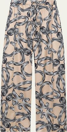 Loewe x Paulas Ibiza Abstract-Print Silk Wide-Leg Pull-On Trousers