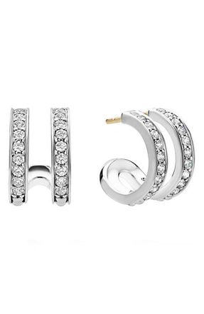 Lagos Caviar Spark Linear Diamond Double Row Hoop Earrings in Silver at Nordstrom