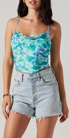 ASTR the Label Tippi Floral Ruched Side Camisole in Blue Teal at Nordstrom Rack, Size X-Large