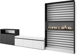 Skraut Home Skraut Home - Muebles De Sal&oacute;n Para Tv, Conjunto De Muebles Comedor, 360x186x35cm, Para Tv Hasta 65, Chimenea El&eacute;ctrica, Estilo Moderno, Blanco Y Negr