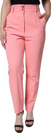 Dolce & Gabbana Womens Rose Pink Polyester High Waist Tapered Pants Viscose Elastane