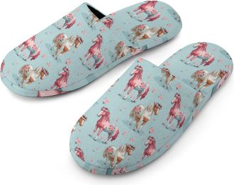 Generic Horse Farmhouse Mens Slippers Warm Non-Slip Houes Shose Spa Slipper for Home Bedroom
