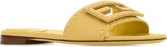 Fendi Womens Yellow Leather Baguette Slippers Light Sorbetto Flat Shoes