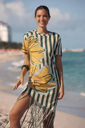 Farm Rio x Anthropologie Fringed T-Shirt Dress