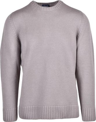 Drumohr Grey Ribbed Merino Wool Crewneck Sweater