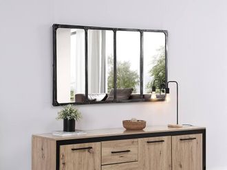 Vente-Unique Industrial Iron Window Mirror - W. 140 X H. 75 Cm - Black - MAASTRICHT