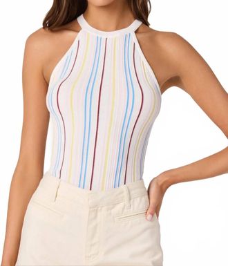Astr Betia Sweater Top In White Multi Stripe