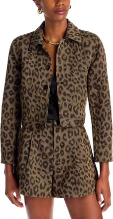 L'agence Marla Crop Jacket In Tan Multi Leopard Shaw