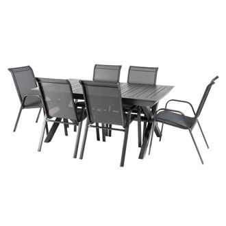 ED&Egrave;N JARD&Iacute; Conjunto de 6 sillones y mesa extensible de aluminio 170-240 cm