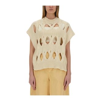Alysi Cut-Out Knit Sleeveless Top - female - Alysi - Round-neck Knitwear - Beige - S - Knitwear