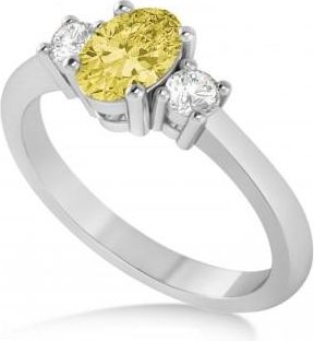 Allurez Oval Yellow & White Diamond Three-Stone Engagement Ring 14k White Gold (1.20ct)