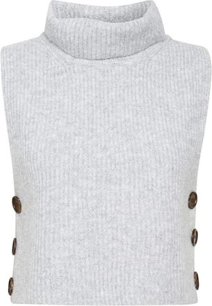 Cream Korte Gebreide Slipover Lichtgrijs Melange - Dames - Coltruien - Wit - Xl/2Xl - Polyester - Truien & Vesten