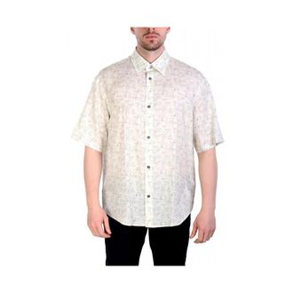 Emporio Armani Allover Logo Shirt - Heren - Korte mouwen Overhemden - Wit - L - Katoen - Overhemden