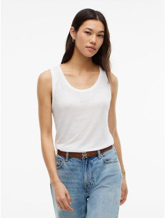 Tommy Hilfiger Womens Linen-Blend Jersey Tank Top - White - XXL