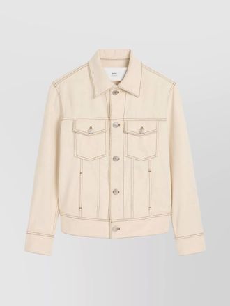Ami cotton jacket with long sleeves and pointed collar