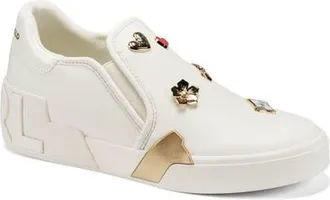 Karl Lagerfeld Maude Flirt Charm Embellished Slip-On Sneaker in Cream at Nordstrom, Size 9.5
