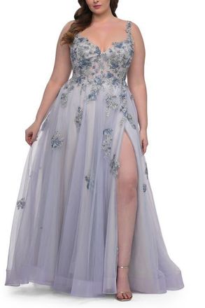 La Femme Lavender A-Line Plus Size Prom Dress with Lace at Nordstrom, Size 12W