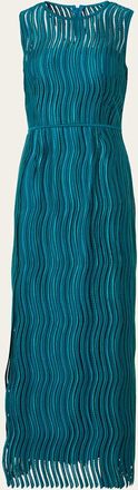 Akris Sleeveless Techno Wave Guipure Side-Slits Gown