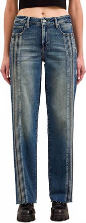 Hidden Jeans Ella Mid-Rise Classic Straight Jeans With Side Strips In Dark Vintage