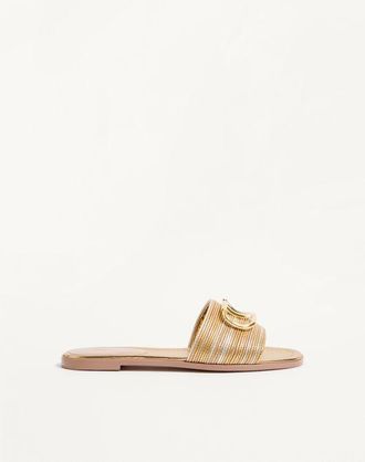 Valentino Garavani Vlogo Signature Metallic Leather Slide Sandal With Cornely Embroidery Wo
