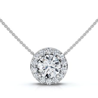 Pompeii3 1/2Ct Diamond Halo Pendant Lab Grown 18 Necklace EF/VS