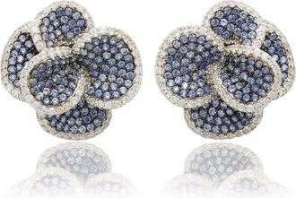 Suzy Levian Sterling Silver Pink Sapphire & White Sapphire Peony Flower Earrings