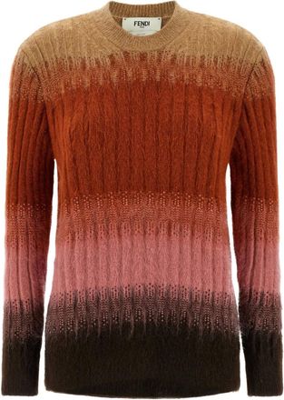 Fendi ribbed logo-embroidered knit sweater - women - Mohair/Polyamide/Wool - 40 - Brown