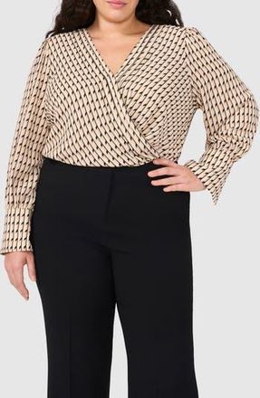 Halogen Check Print Faux Wrap Top in Taupe at Nordstrom Rack, Size 3 X